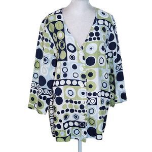 Hot Cotton by Marc Ware Oversized Blue and Green Linen Tunic Size Small